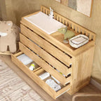 Table à langer et commode Homsee en bois de pin massif : plan à langer amovible, tiroirs de rangement, indispensable tout-en-un pour la chambre de bébé