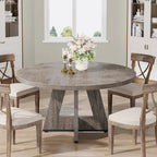 Table à manger ronde de 120 cm pour 4 personnes, table de salle à manger/cuisine/salon en bois style ferme