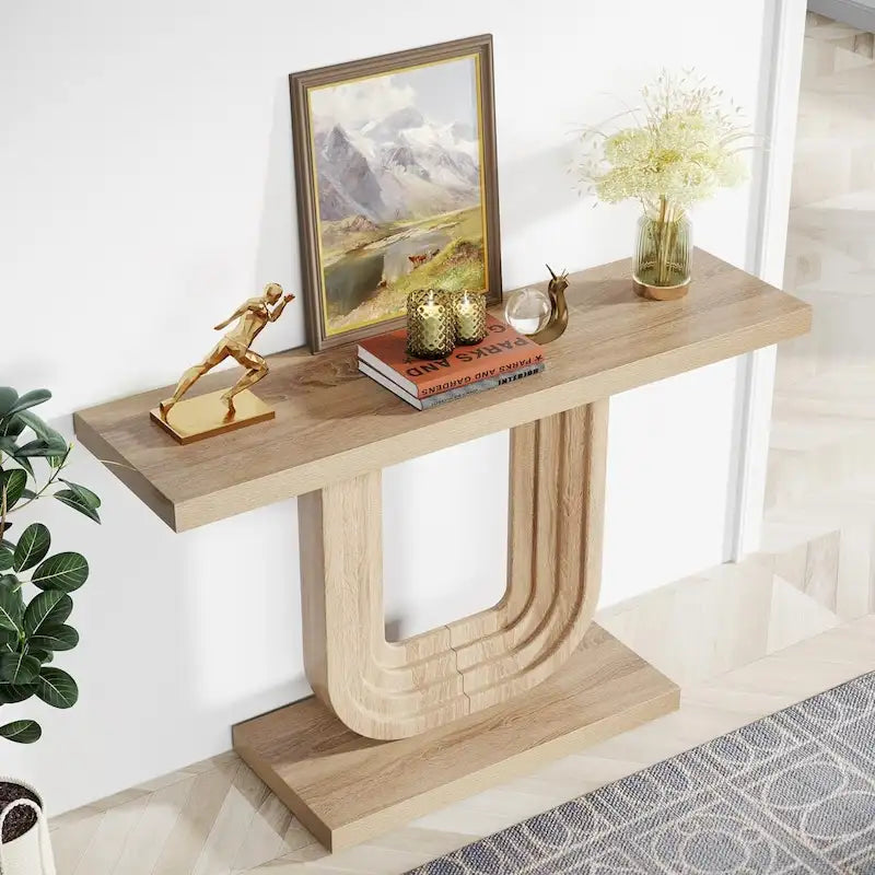 Console d'entrée en bois de 39 pouces avec base géométrique