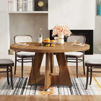Table à manger ronde de 120 cm pour 4 personnes, table de salle à manger/cuisine/salon en bois style ferme