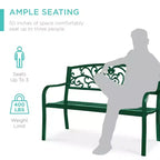 Banc d'extérieur en acier Best Choice Products, mobilier de jardin pour terrasse ou porche avec dossier à motif floral