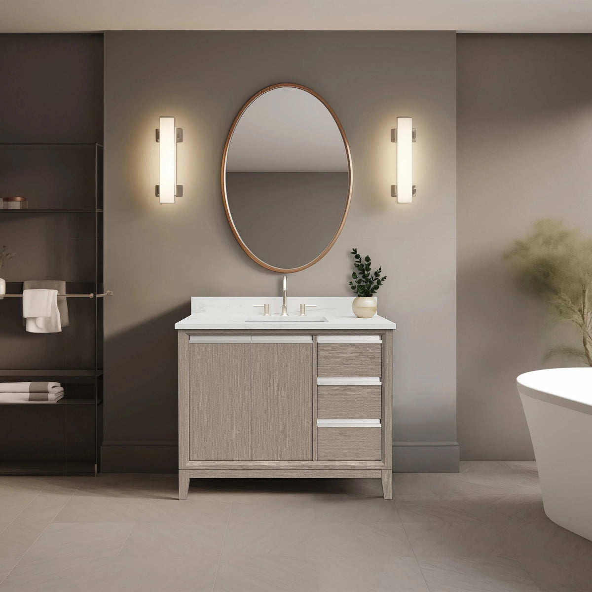 Meuble-lavabo Vanity Art avec évier en céramique et dessus en marbre reconstitué