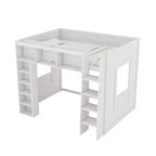 Lit mezzanine double Whisen en bois avec armoires de rangement et étagères