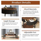 Myhozm Table d'appoint moderne avec tiroir de rangement, table de chevet ronde avec pieds en métal pour salon, chambre, bureau