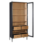 Bahut / Meuble de rangement moderne en placage de chêne et métal avec de grandes portes vitrées pour le salon ou le bureau