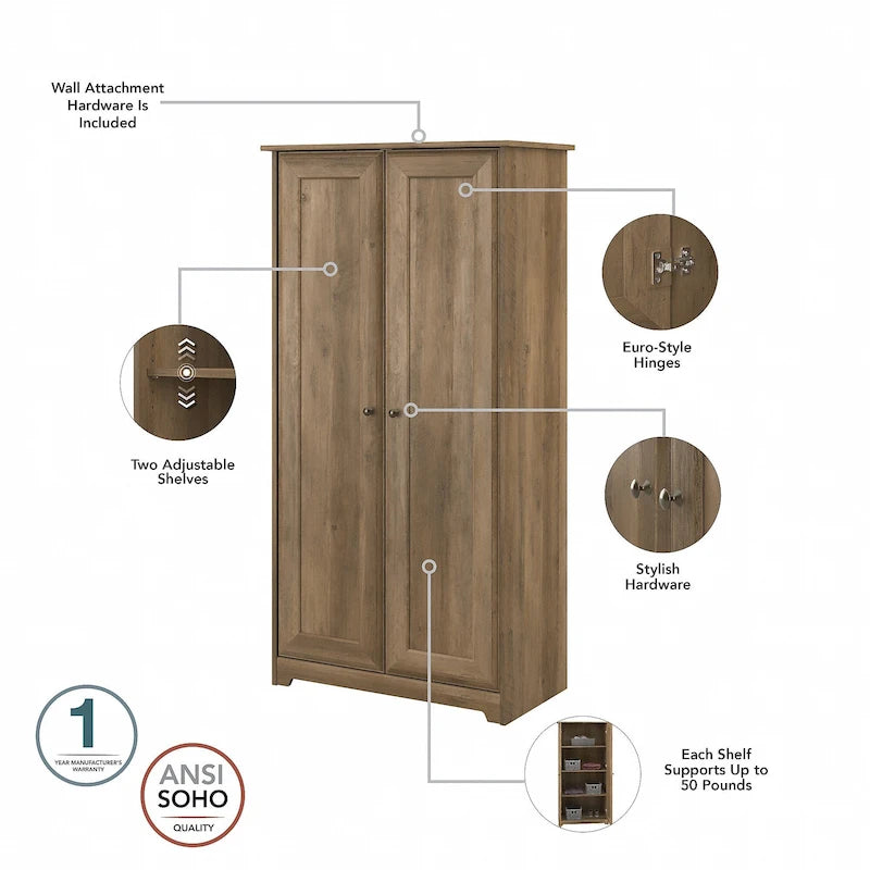 Meuble de rangement haut Cabot Espresso Oak avec portes – 31,38 long. x 16,30 larg. x 61,14 haut.